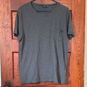 Onia Linen Cotton Shirt Mens Medium Striped Short Sleeve Crew Neck / Pocket